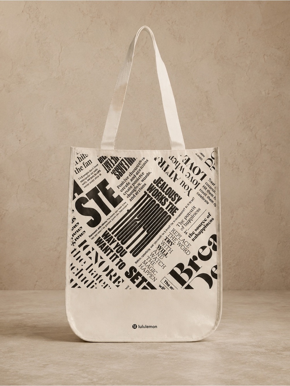 🖤🤍 Lululemon Large Manifesto Reusable Tote Bag Black White Quotes 16x14x6 🛍️